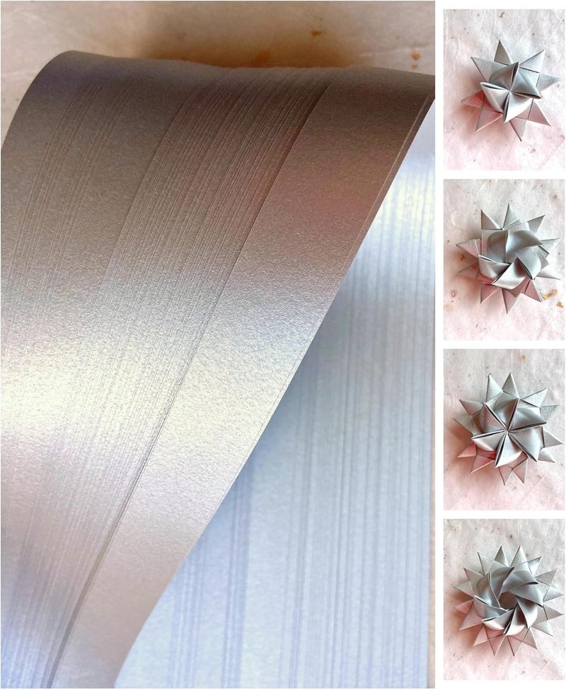 Froebel Mint Shimmer Metallic Paper Strips ~Weaving, Moravian Stars, German Stars, Froebel Stars (50 strips) (Silver, 1/2 inch) - Image 2